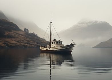 Boat in Misty Fjord