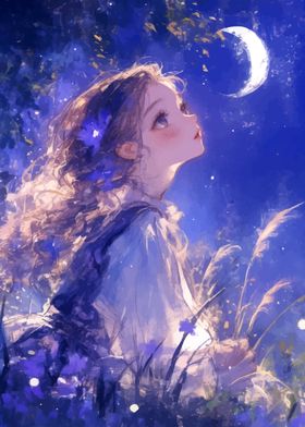 Girl Gazing at the Moon