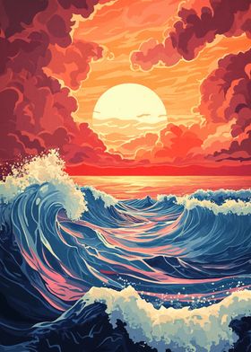 Sunset Ocean Waves