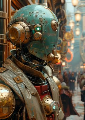 Steampunk Robot in City