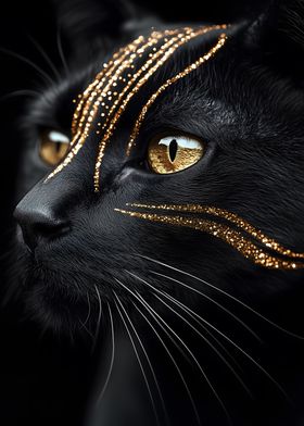 Black Cat with Gold Glitter