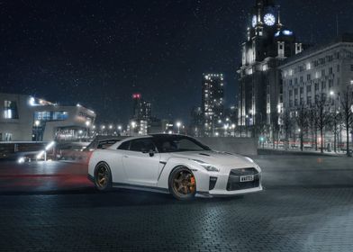 White Nissan GT-R Night