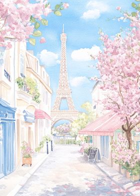 Parisian Street with Eiffel Tower