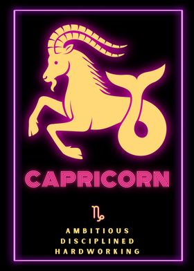 Capricorn Zodiac Sign Neon Horoscope Art