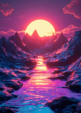 Sunset Synthwave  Mountain River