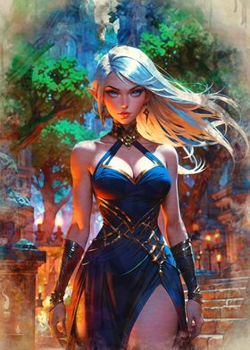 Elven Warrior in Blue Dress