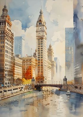 Chicago River Watercolor