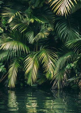 Tropical Palm Leaves and Water