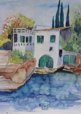 Waterfront House Watercolor