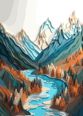 Papercut Mountain Landscape