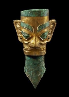 Sanxingdui bronze head with gold mask