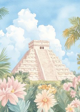 Mayan Pyramid Watercolor