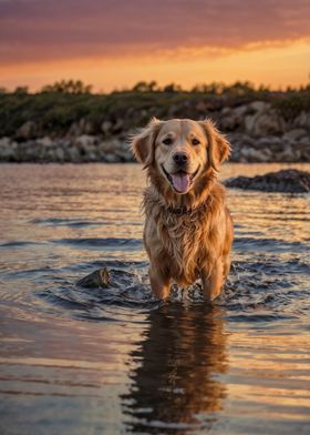 Golden Retriever Sunset