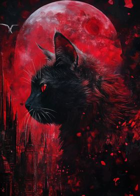 Black Cat Under Blood Moon