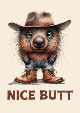 Wombat in Cowboy Hat Australian Animal