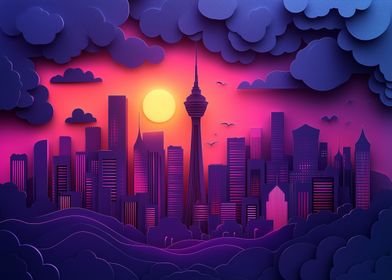 Paper Cityscape Sunset