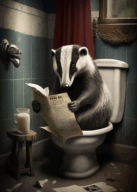 Badger Reading on Toilet