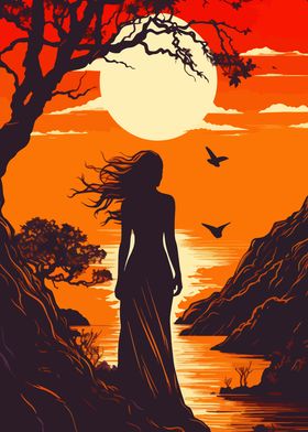 Silhouette Woman Sunset