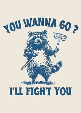 Raccoon with Broom and Mop