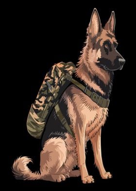 German Shepherd with Backpack