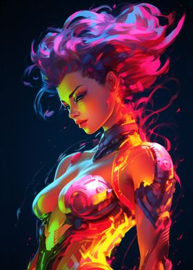 Cyberpunk Woman in Neon Lights