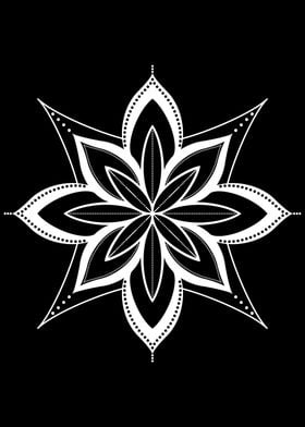 White Flower-like Mandala on Black