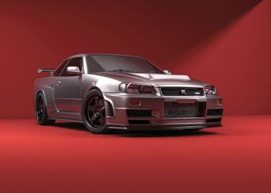 Silver Nissan Skyline R34