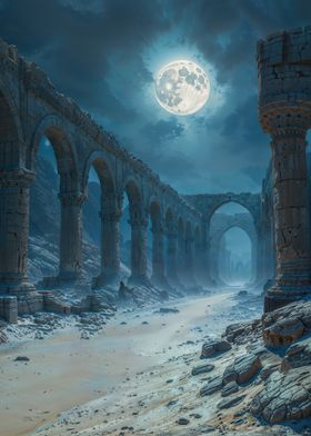 Ruined Arches Under Moonlight