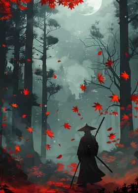 Samurai in Autumn Forest