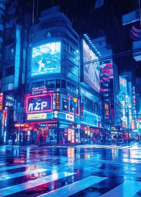 Rainy Neon Cityscape