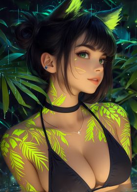 Anime Girl with Neon Tattoos