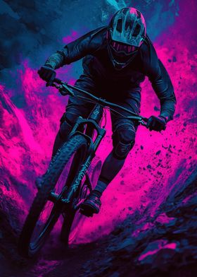 Mountain Biker in Neon Glow