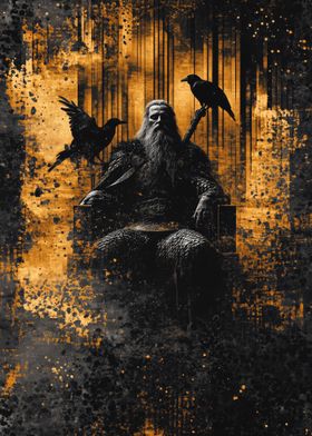 Odin with Ravens Hugin and Munin