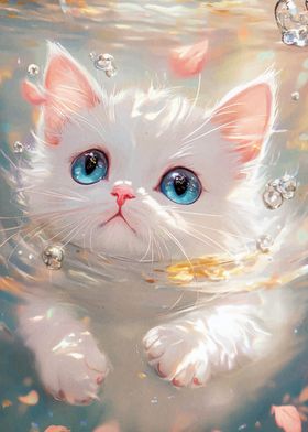 White Kitten in Water