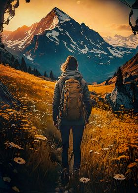 Hiker in Mountain Landscape