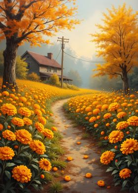 Autumn Farmhouse Path