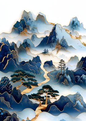 Blue &amp; Gold Mountain Landscape