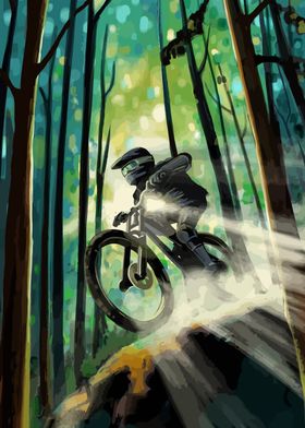 Mountain Biking Through Forest