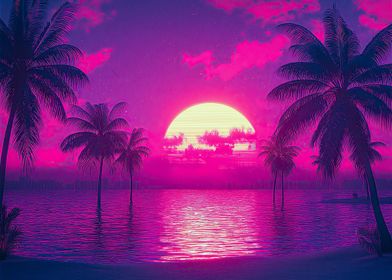 Neon Sunset Palms