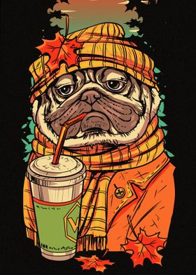 Pug in Autumn Outfit