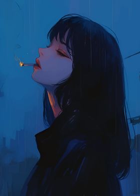 Rainy Night Anime Girl