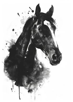 Black Horse Watercolor Art