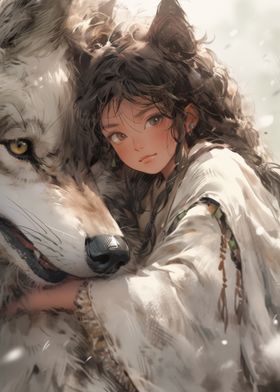 Anime Girl with Wolf