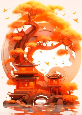 Autumnal Pagoda Landscape