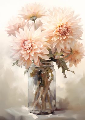 Peach Dahlias in a Jar Flowers