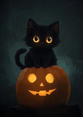 Black Cat on Pumpkin