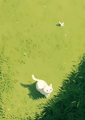 White Cat in Grass