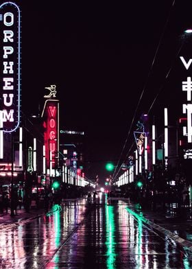 Neon City Street at Night