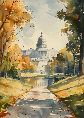 Capitol Building Watercolor