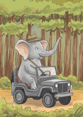 Elephant Driving Car